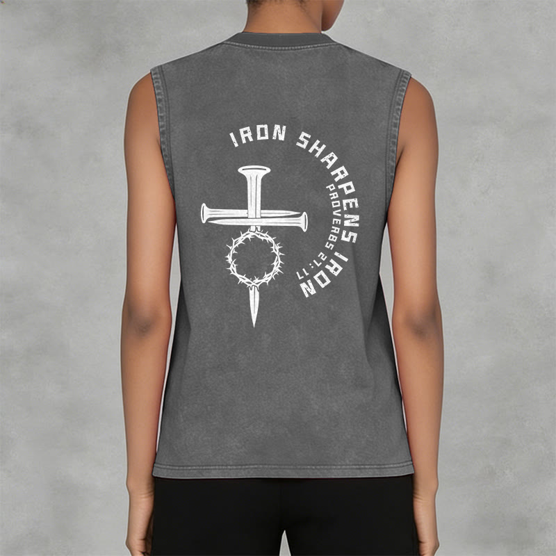 Christianartworkshop Proverbs 27:17 Nail Cross Unisex Washed Tank Top - image 10