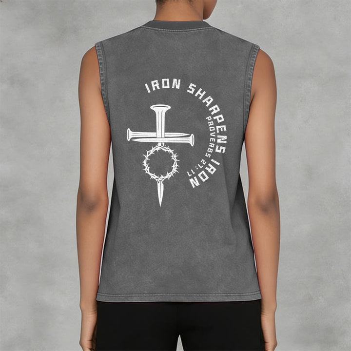 Christianartworkshop Proverbs 27:17 Nail Cross Unisex Washed Tank Top - image 10