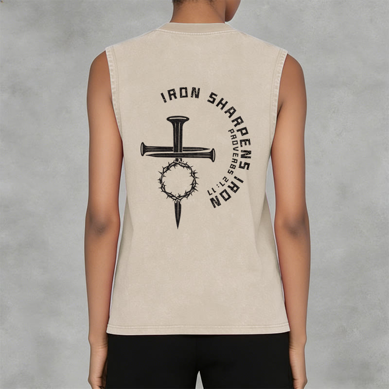 Christianartworkshop Proverbs 27:17 Nail Cross Unisex Washed Tank Top - image 17