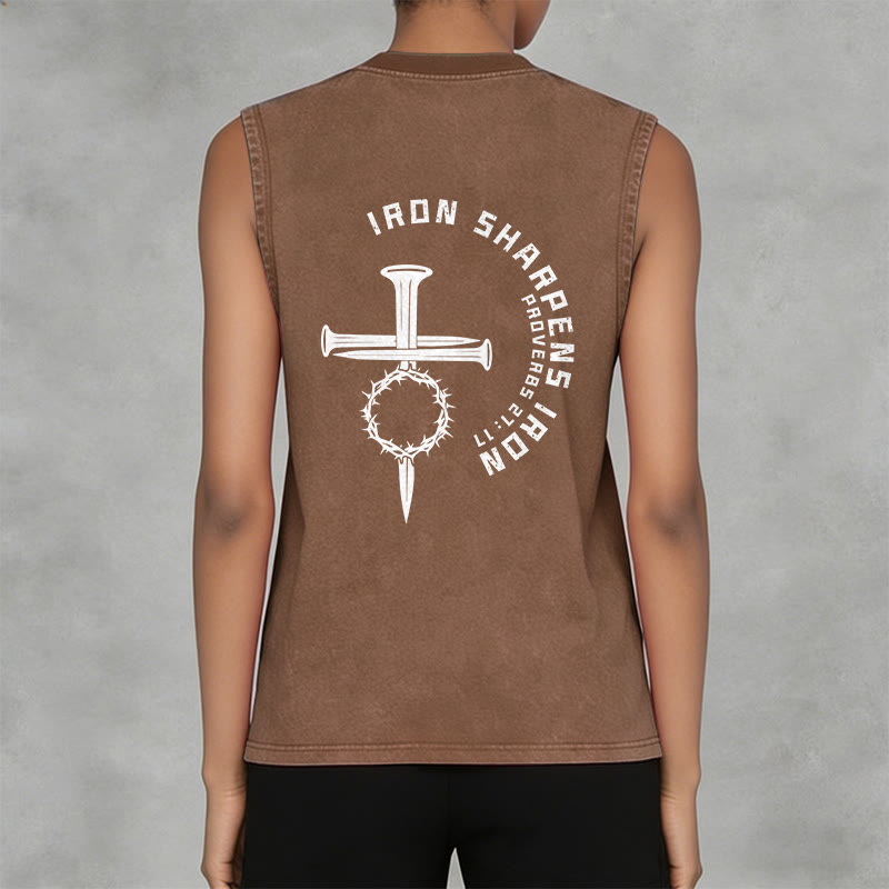 Christianartworkshop Proverbs 27:17 Nail Cross Unisex Washed Tank Top - image 31
