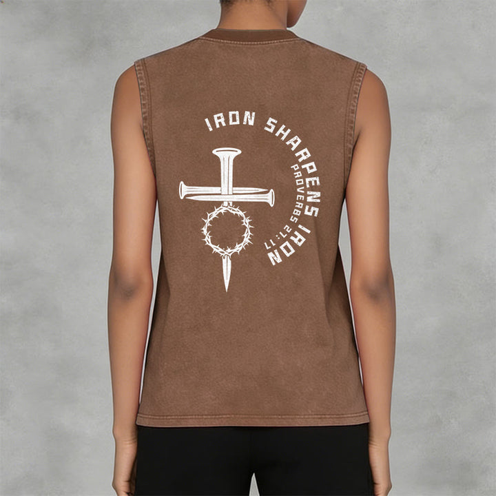Christianartworkshop Proverbs 27:17 Nail Cross Unisex Washed Tank Top - image 31