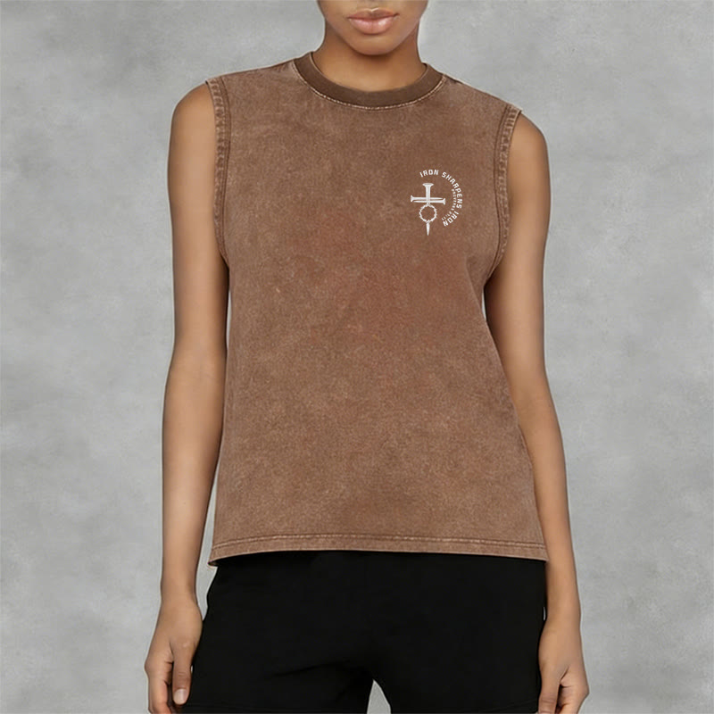 Christianartworkshop Proverbs 27:17 Nail Cross Unisex Washed Tank Top - image 32