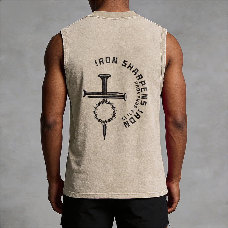 Christianartworkshop Proverbs 27:17 Nail Cross Unisex Washed Tank Top - image 15