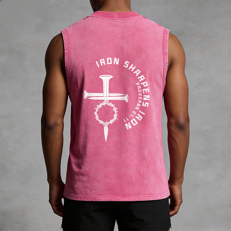 Christianartworkshop Proverbs 27:17 Nail Cross Unisex Washed Tank Top - image 23