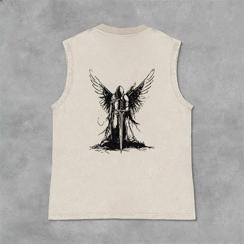Christianartworkshop Warrior Angel With Sword Unisex Washed Tank Top - image 19