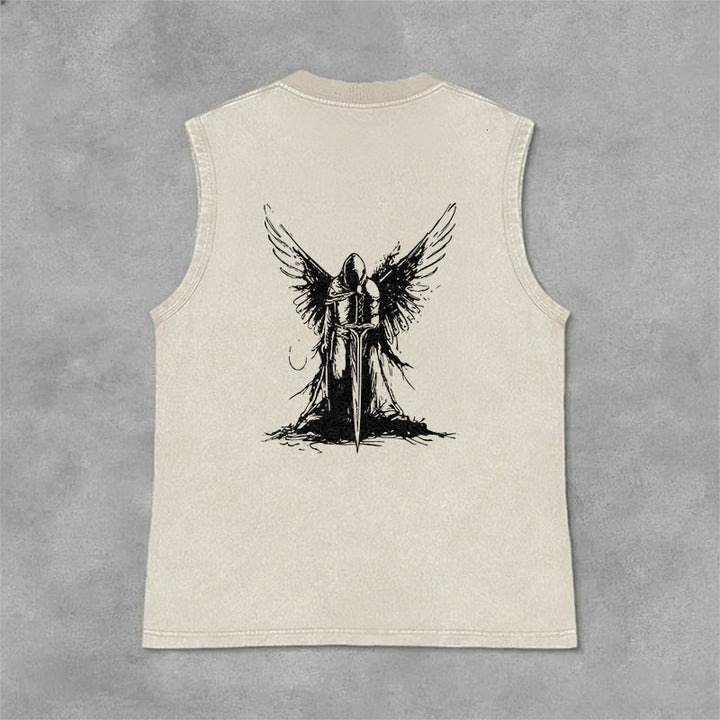 Christianartworkshop Warrior Angel With Sword Unisex Washed Tank Top - image 19
