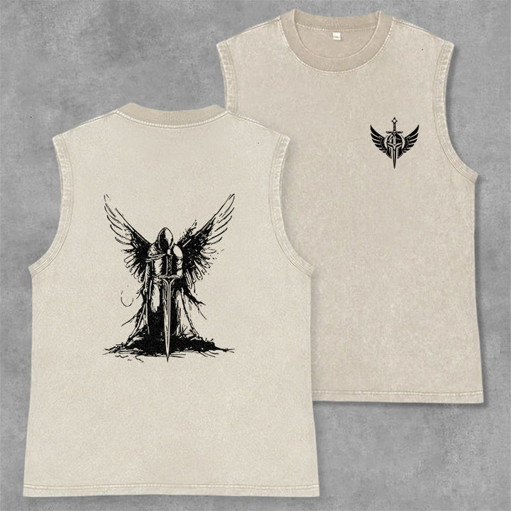 Christianartworkshop Warrior Angel With Sword Unisex Washed Tank Top - Beige - 2XL - image 14