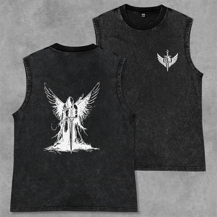 Christianartworkshop Warrior Angel With Sword Unisex Washed Tank Top - Black - 2XL - image 7