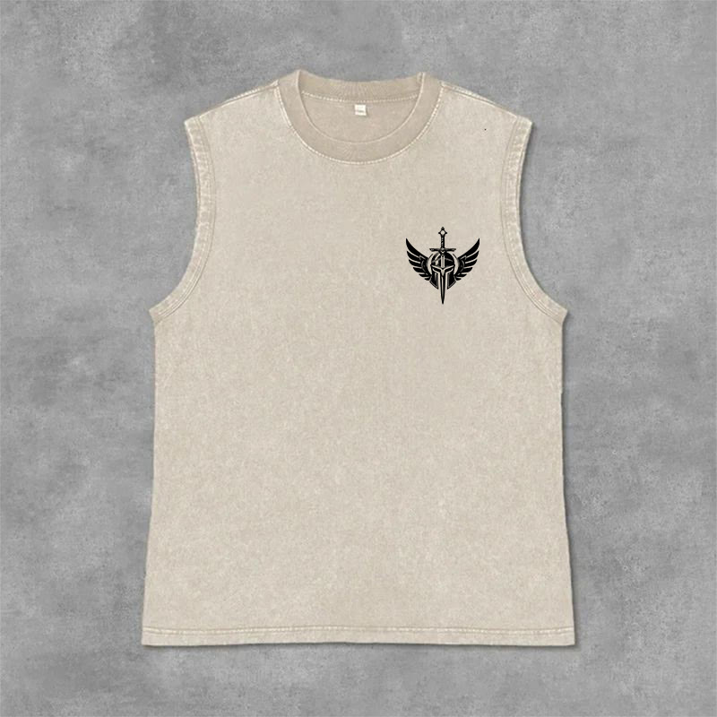 Christianartworkshop Warrior Angel With Sword Unisex Washed Tank Top - image 20