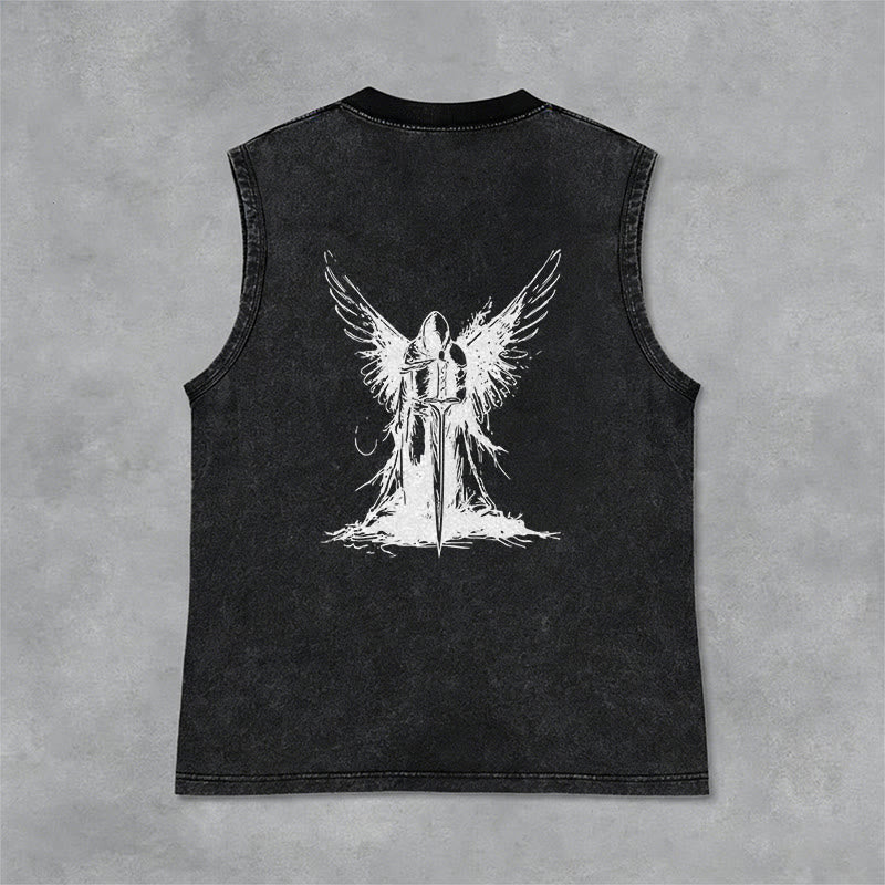 Christianartworkshop Warrior Angel With Sword Unisex Washed Tank Top - image 12