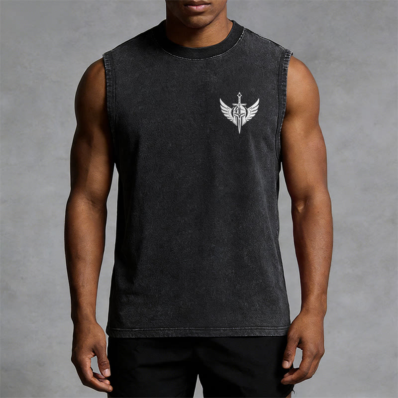 Christianartworkshop Warrior Angel With Sword Unisex Washed Tank Top - image 9