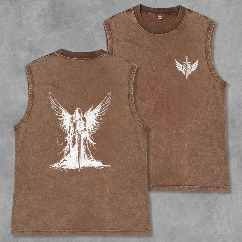 Christianartworkshop Warrior Angel With Sword Unisex Washed Tank Top - Brown - 2XL - image 28