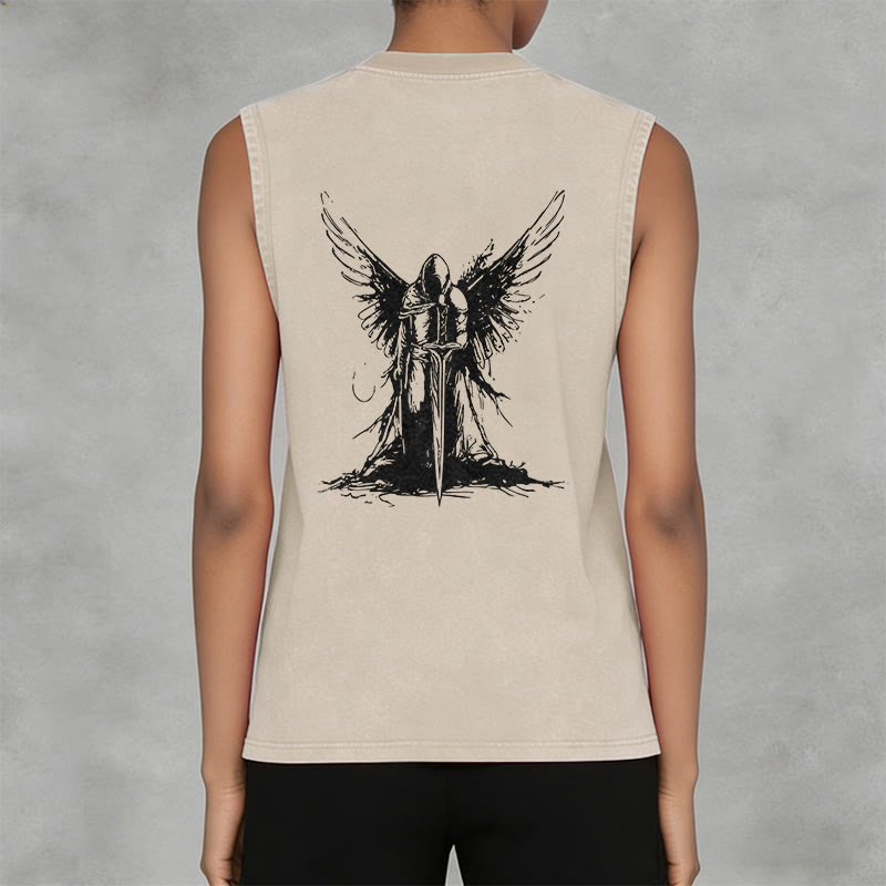 Christianartworkshop Warrior Angel With Sword Unisex Washed Tank Top - image 17