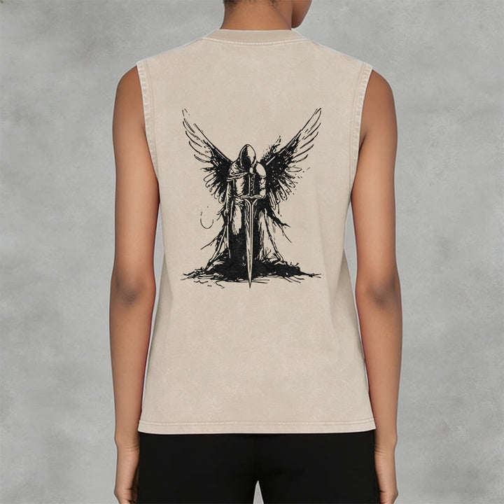 Christianartworkshop Warrior Angel With Sword Unisex Washed Tank Top - image 17