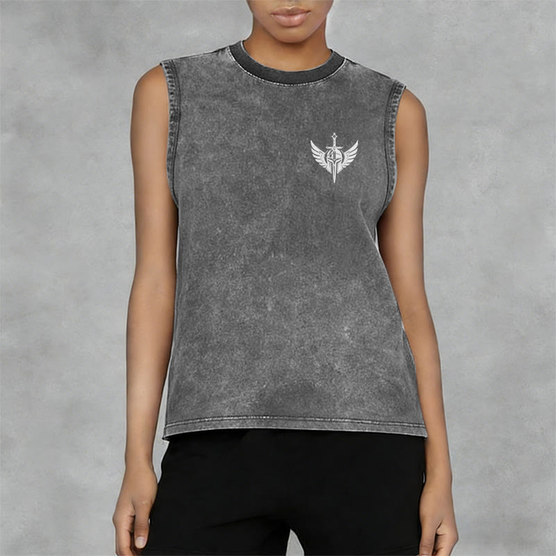 Christianartworkshop Warrior Angel With Sword Unisex Washed Tank Top - image 4
