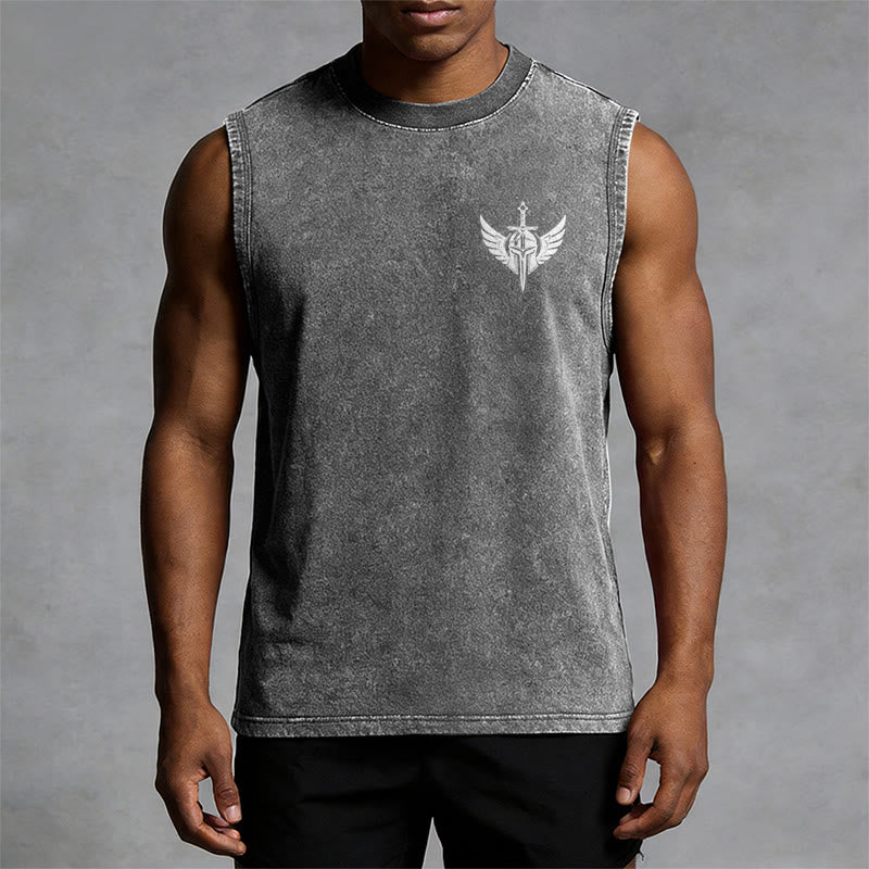 Christianartworkshop Warrior Angel With Sword Unisex Washed Tank Top - image 2