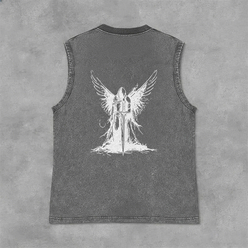 Christianartworkshop Warrior Angel With Sword Unisex Washed Tank Top - image 5