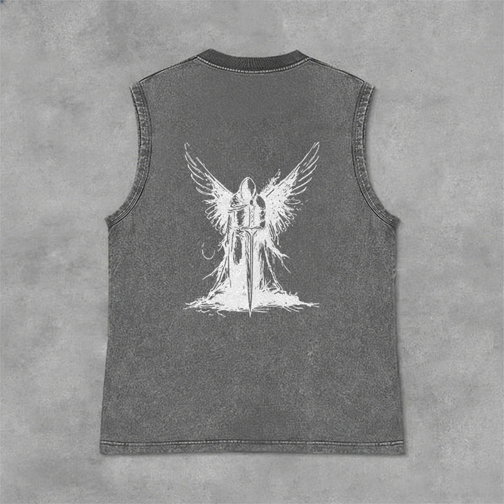 Christianartworkshop Warrior Angel With Sword Unisex Washed Tank Top - image 5