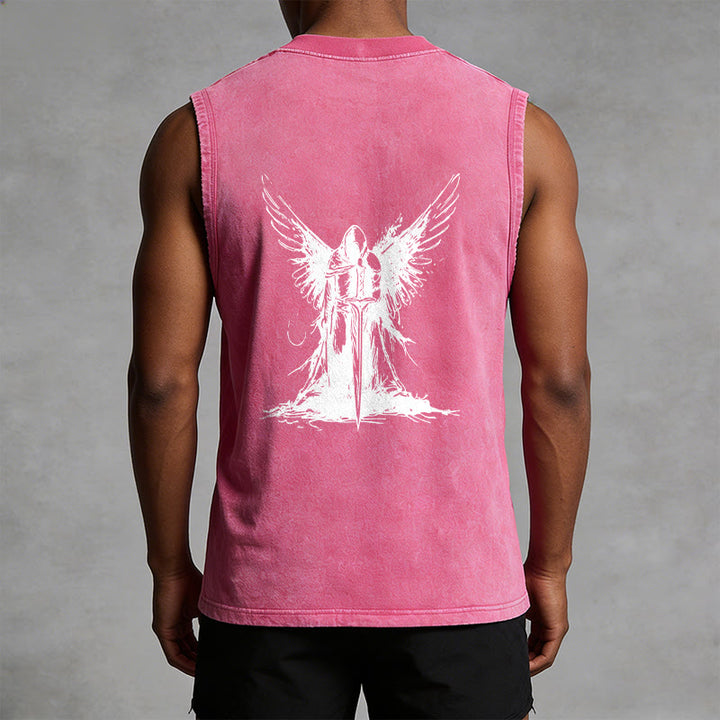 Christianartworkshop Warrior Angel With Sword Unisex Washed Tank Top - image 22