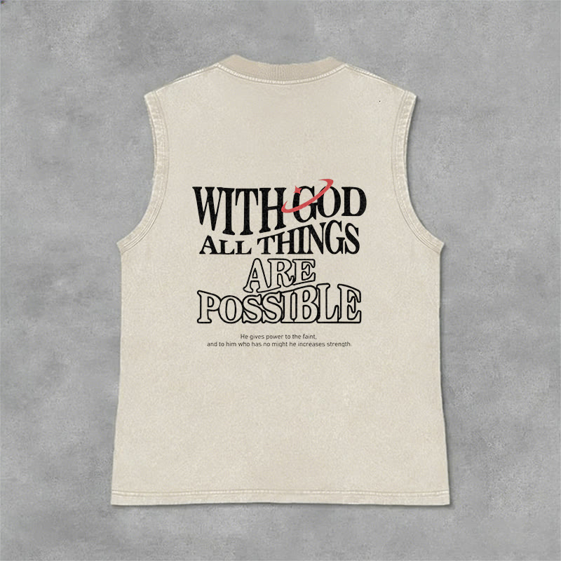 Christianartworkshop With God All Things Are Possible Washed Tank Top - Beige - 2XL - image 6