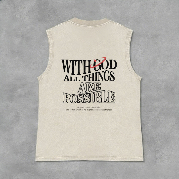 Christianartworkshop With God All Things Are Possible Washed Tank Top - Beige - 2XL - image 7