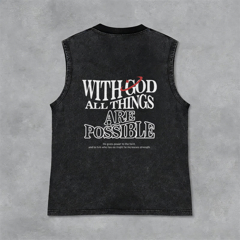 Christianartworkshop With God All Things Are Possible Washed Tank Top - Black - 2XL - image 0