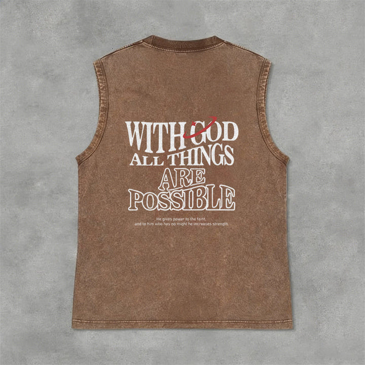 Christianartworkshop With God All Things Are Possible Washed Tank Top - Brown - 2XL - image 12