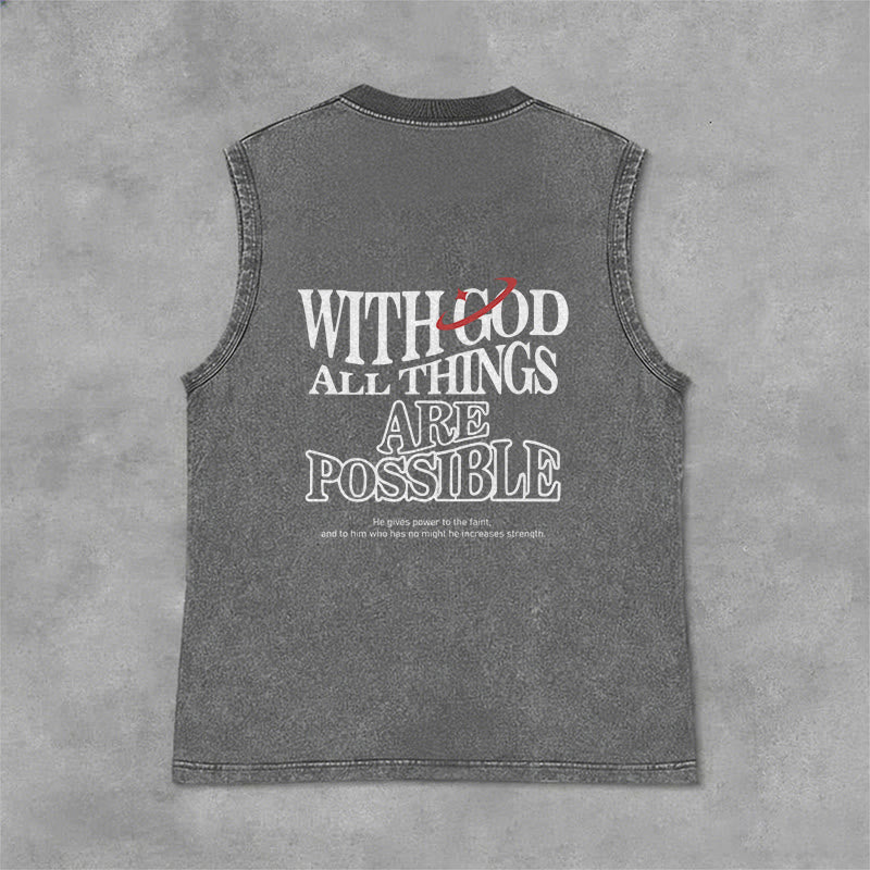 Christianartworkshop With God All Things Are Possible Washed Tank Top - Grey - 2XL - image 3