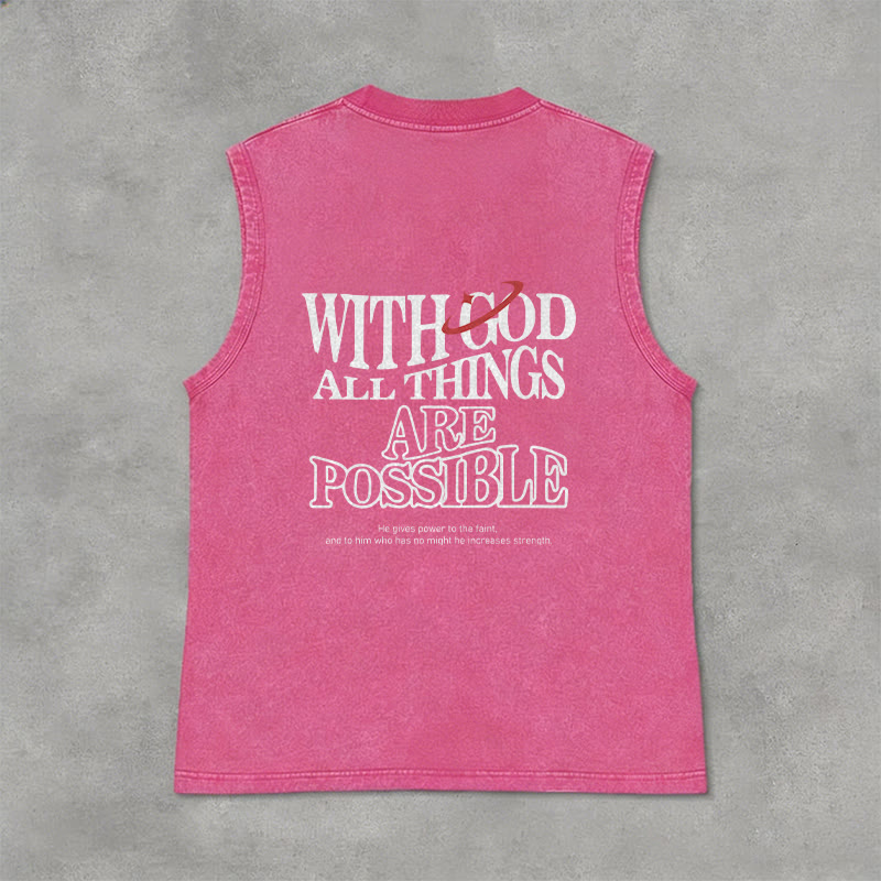 Christianartworkshop With God All Things Are Possible Washed Tank Top - Pink - 2XL - image 9