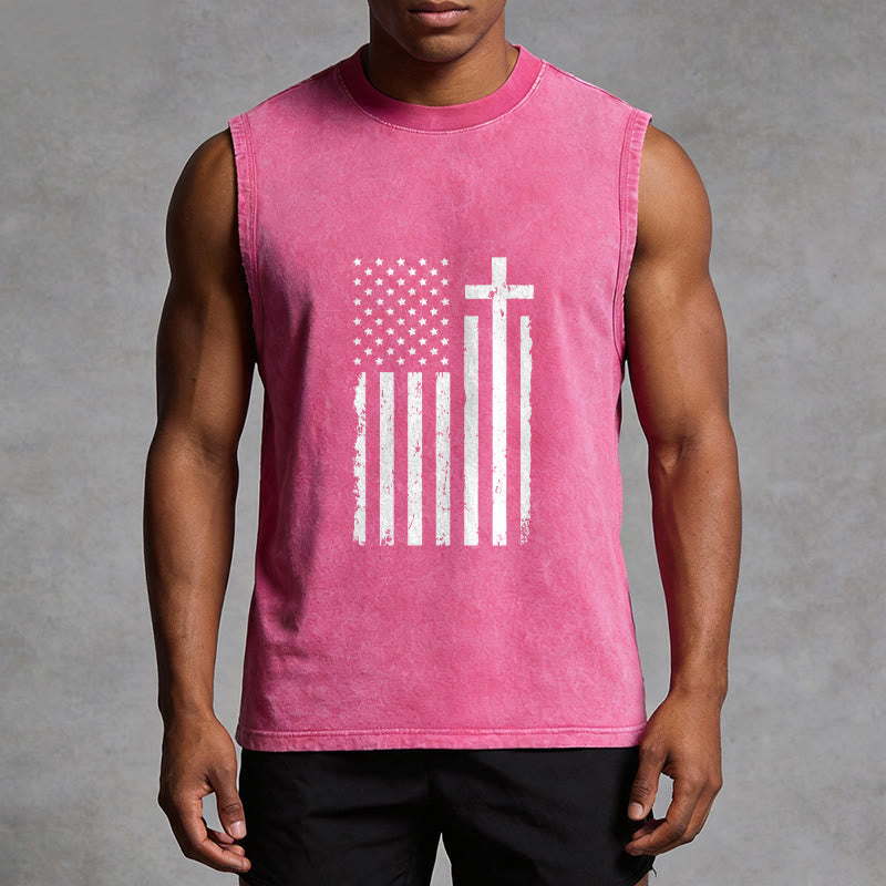Christianartworkshop American Flag & Cross Patriotic Washed Tank Top - image 13