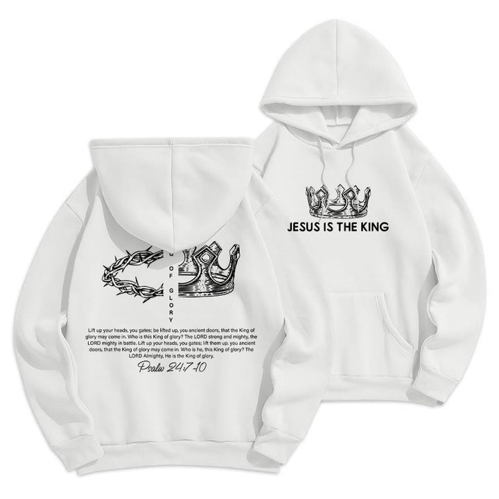 Christianartworkshop Quotation Style Jesus Is The King Fleece Lined Polyester Hoodie - White - 2XL - image 7