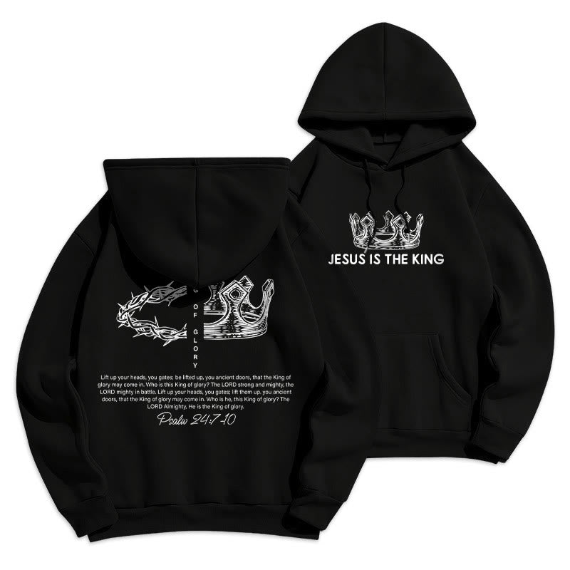 Christianartworkshop Quotation Style Jesus Is The King Fleece Lined Polyester Hoodie - Black - 2XL - image 0