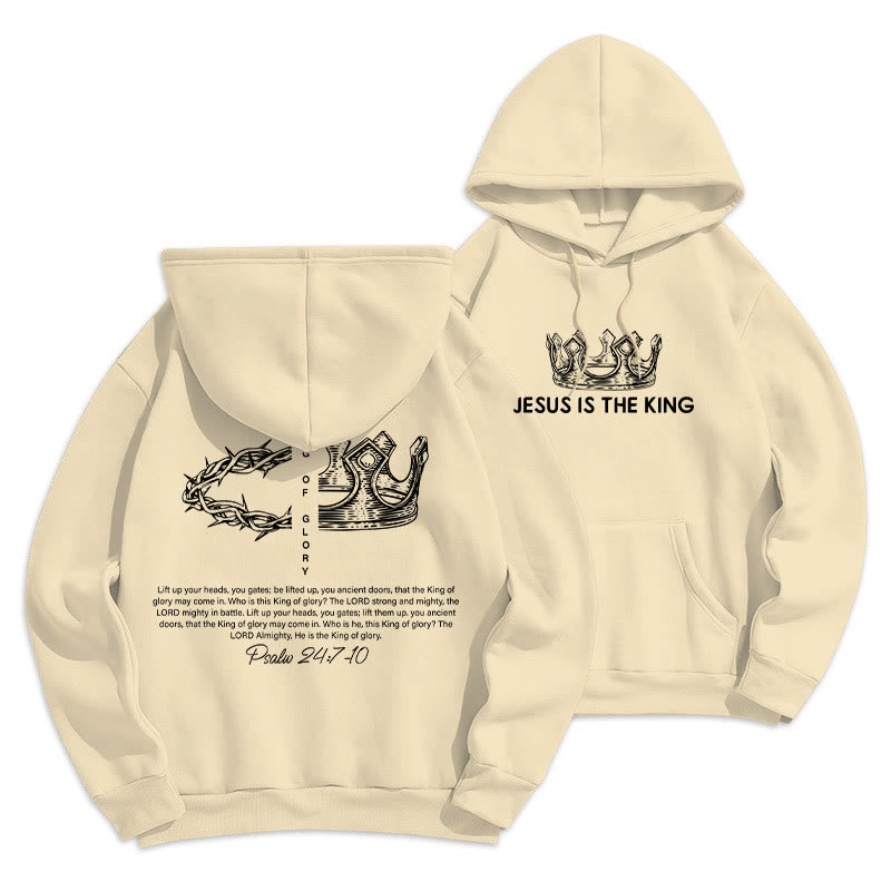 Christianartworkshop Quotation Style Jesus Is The King Fleece Lined Polyester Hoodie - Beige - 2XL - image 11