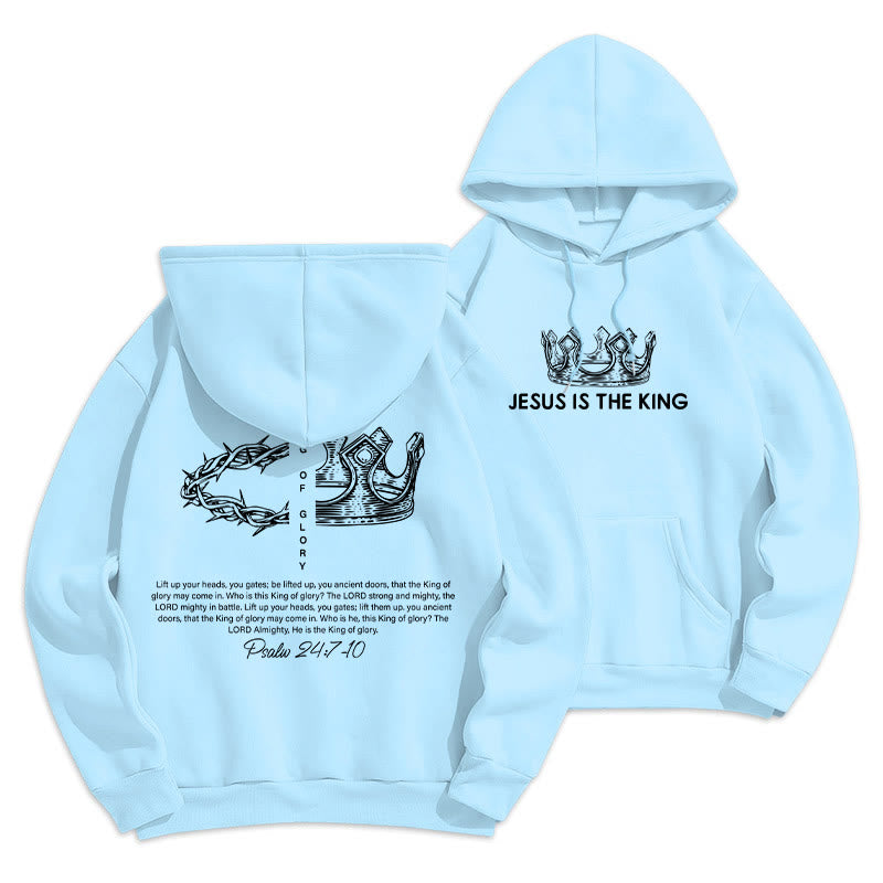 Christianartworkshop Quotation Style Jesus Is The King Fleece Lined Polyester Hoodie - Blue - 2XL - image 20