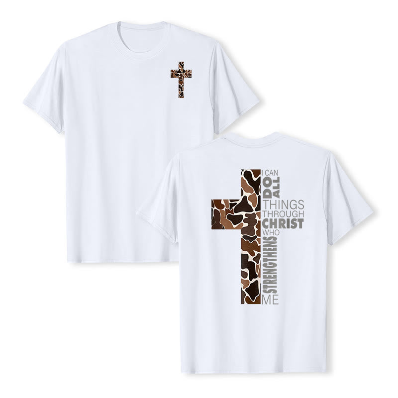 Christianartworkshop Camo Cross Design With Philippians 4:13 Verse Christian T-Shirt - White - 2XL - image 0