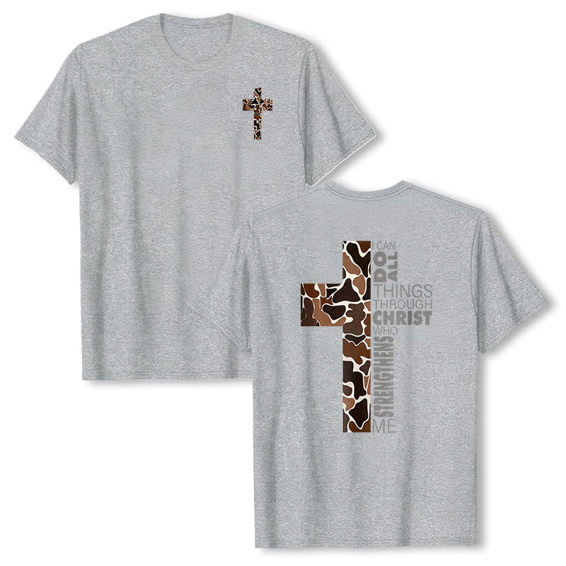 Christianartworkshop Camo Cross Design With Philippians 4:13 Verse Christian T-Shirt - Grey - 2XL - image 6