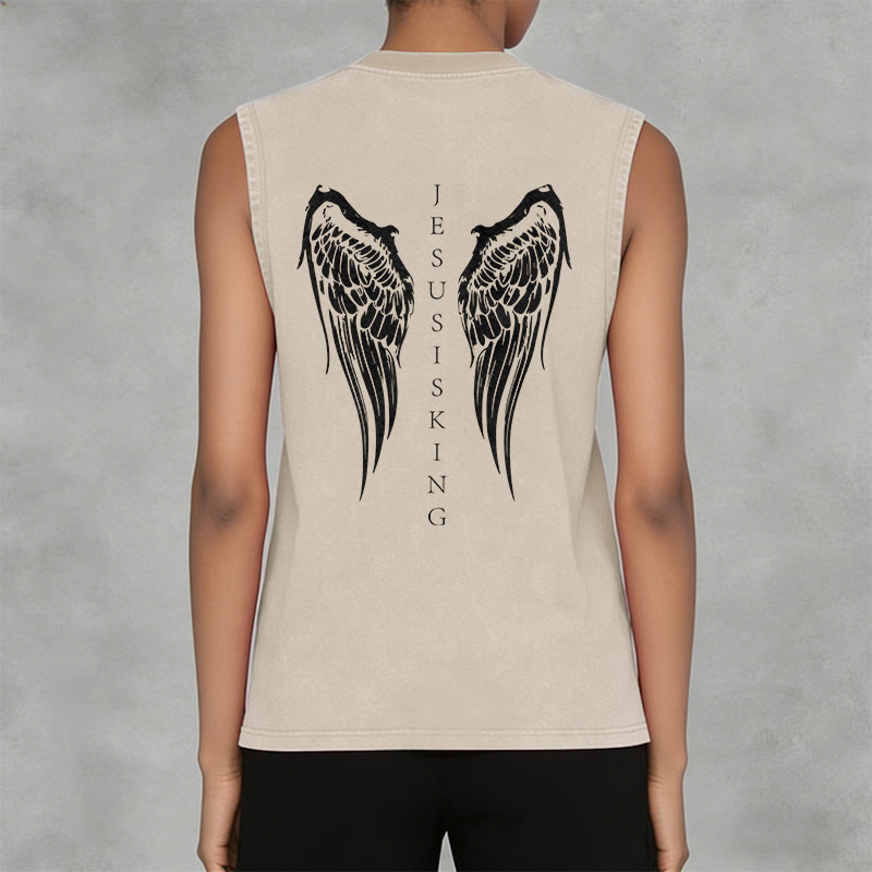 Christianartworkshop Jesus Is King Angel Wings Washed Tank Top - image 17