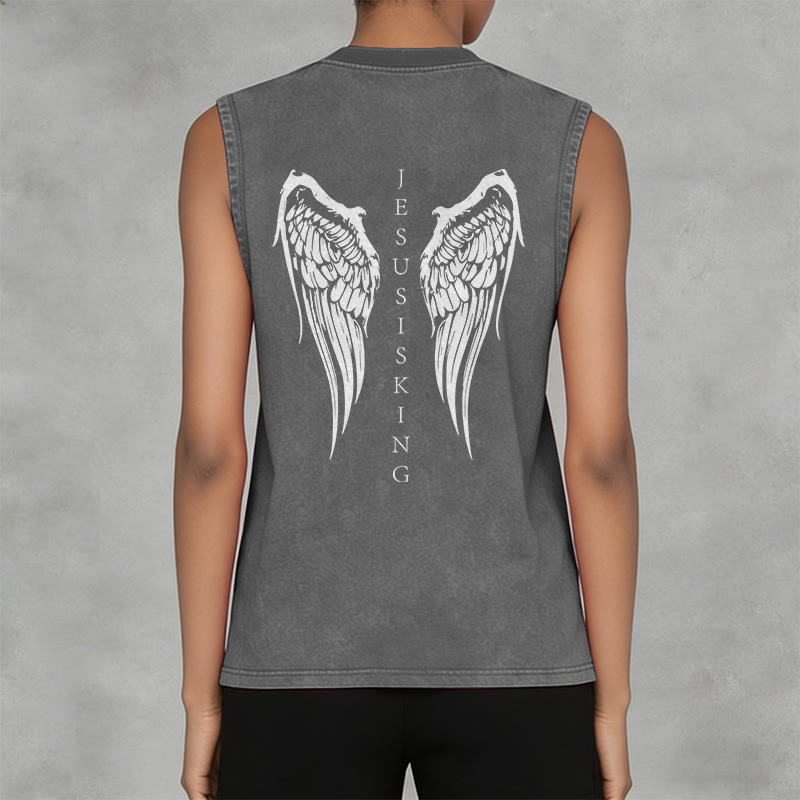 Christianartworkshop Jesus Is King Angel Wings Washed Tank Top - image 10