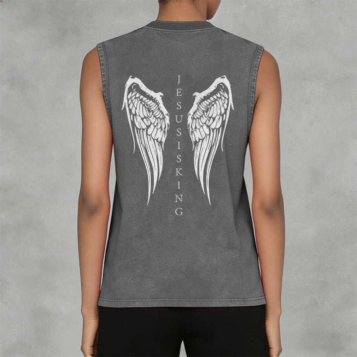 Christianartworkshop Jesus Is King Angel Wings Washed Tank Top - image 10