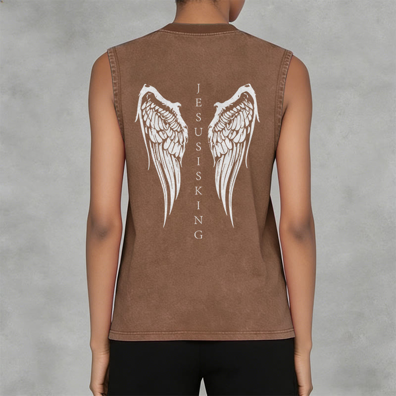 Christianartworkshop Jesus Is King Angel Wings Washed Tank Top - image 31