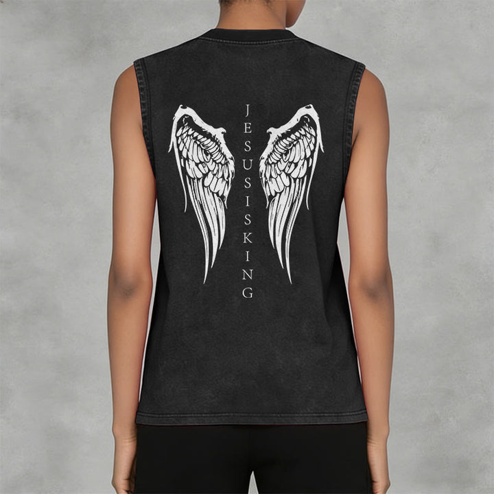 Christianartworkshop Jesus Is King Angel Wings Washed Tank Top - image 3