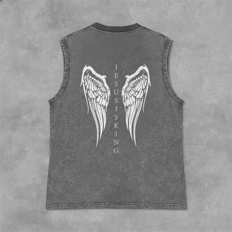 Christianartworkshop Jesus Is King Angel Wings Washed Tank Top - image 12