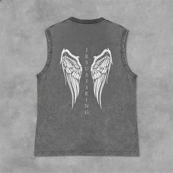 Christianartworkshop Jesus Is King Angel Wings Washed Tank Top - image 12