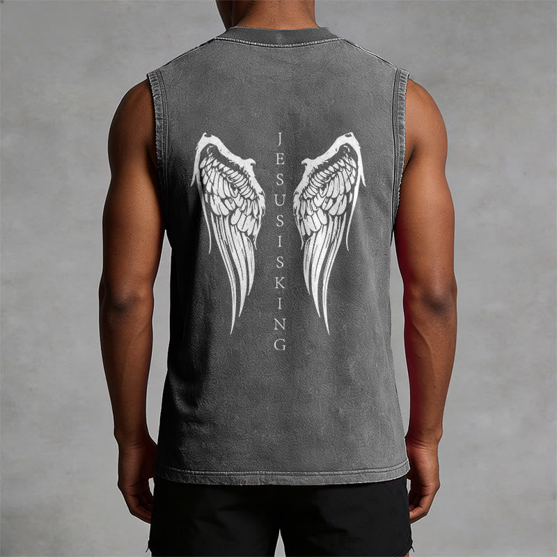 Christianartworkshop Jesus Is King Angel Wings Washed Tank Top - image 8