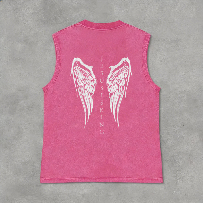Christianartworkshop Jesus Is King Angel Wings Washed Tank Top - image 26