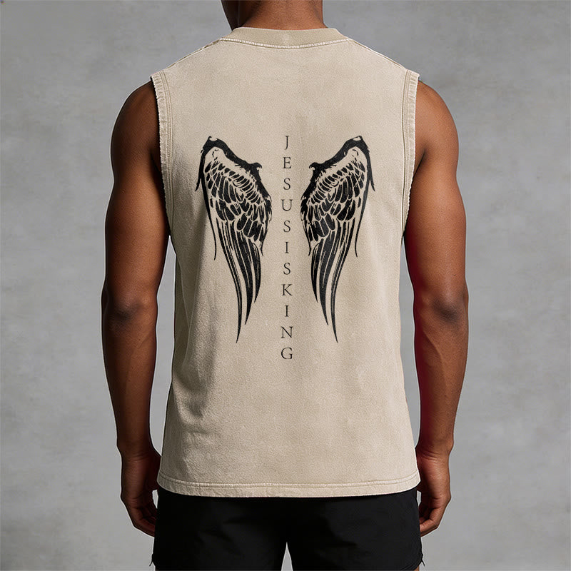 Christianartworkshop Jesus Is King Angel Wings Washed Tank Top - image 15
