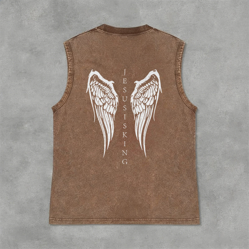 Christianartworkshop Jesus Is King Angel Wings Washed Tank Top - image 33