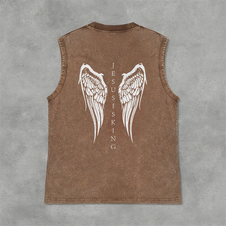 Christianartworkshop Jesus Is King Angel Wings Washed Tank Top - image 33