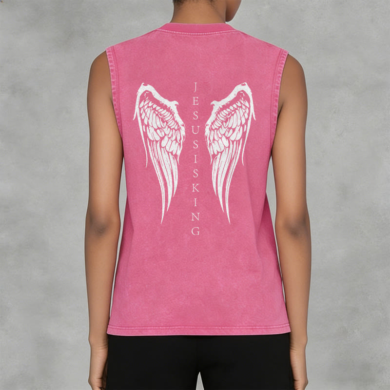 Christianartworkshop Jesus Is King Angel Wings Washed Tank Top - image 24