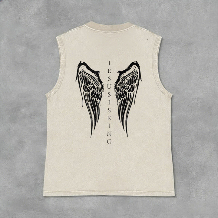 Christianartworkshop Jesus Is King Angel Wings Washed Tank Top - image 19